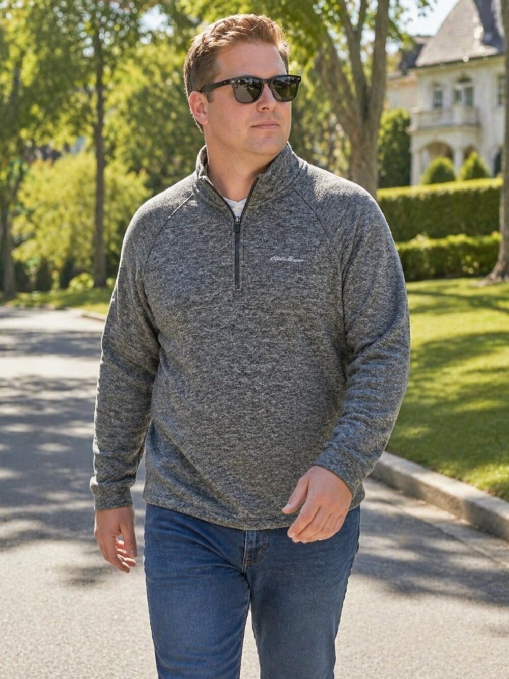 Eddie Bauer Men’s 1/4 Zip Pullover Sweater Fleece Gray 2XL Stretch Casual